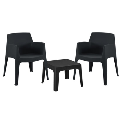 3pcs Set Polypropylene Sleek Hm21267.02 Coffee Table & 2 Armchairs - Black