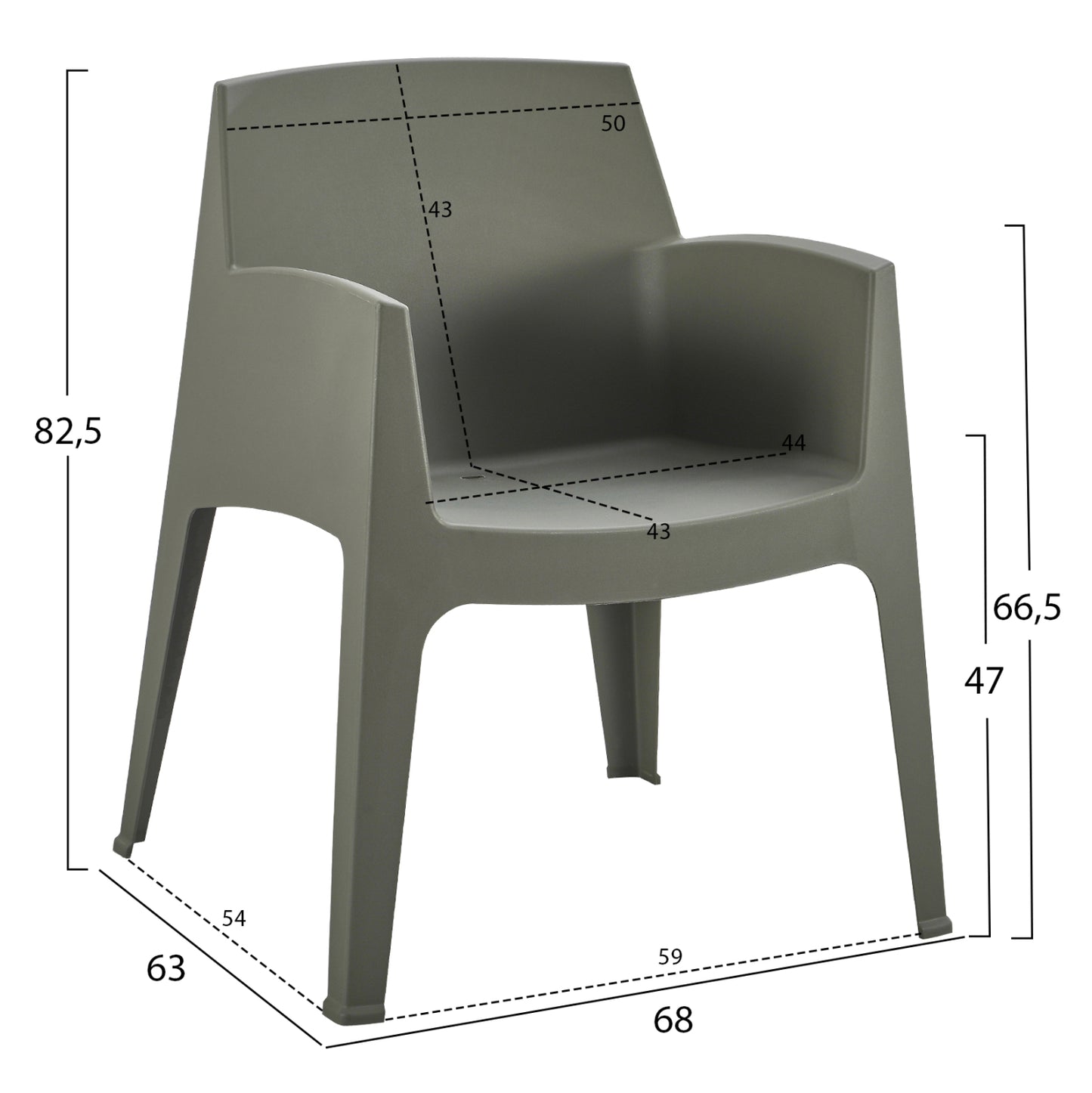 3pcs Set Polypropylene Sleek Hm21267.05 Coffee Table & 2 Armchairs - Dark Olive Green