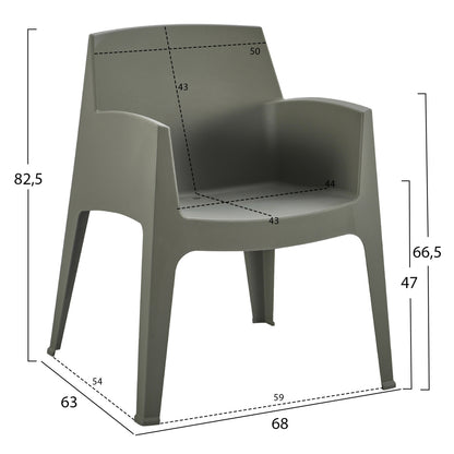 3pcs Set Polypropylene Sleek Hm21267.05 Coffee Table & 2 Armchairs - Dark Olive Green