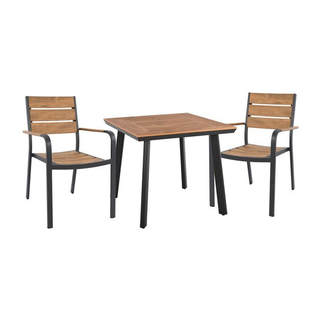 Set 3 Pieces Table & Aluminum Armchairs In Grey Color Hm10537.02