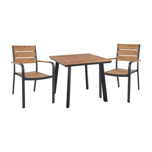 Set 3 Pieces Table & Aluminum Armchairs In Grey Color Hm10537.02