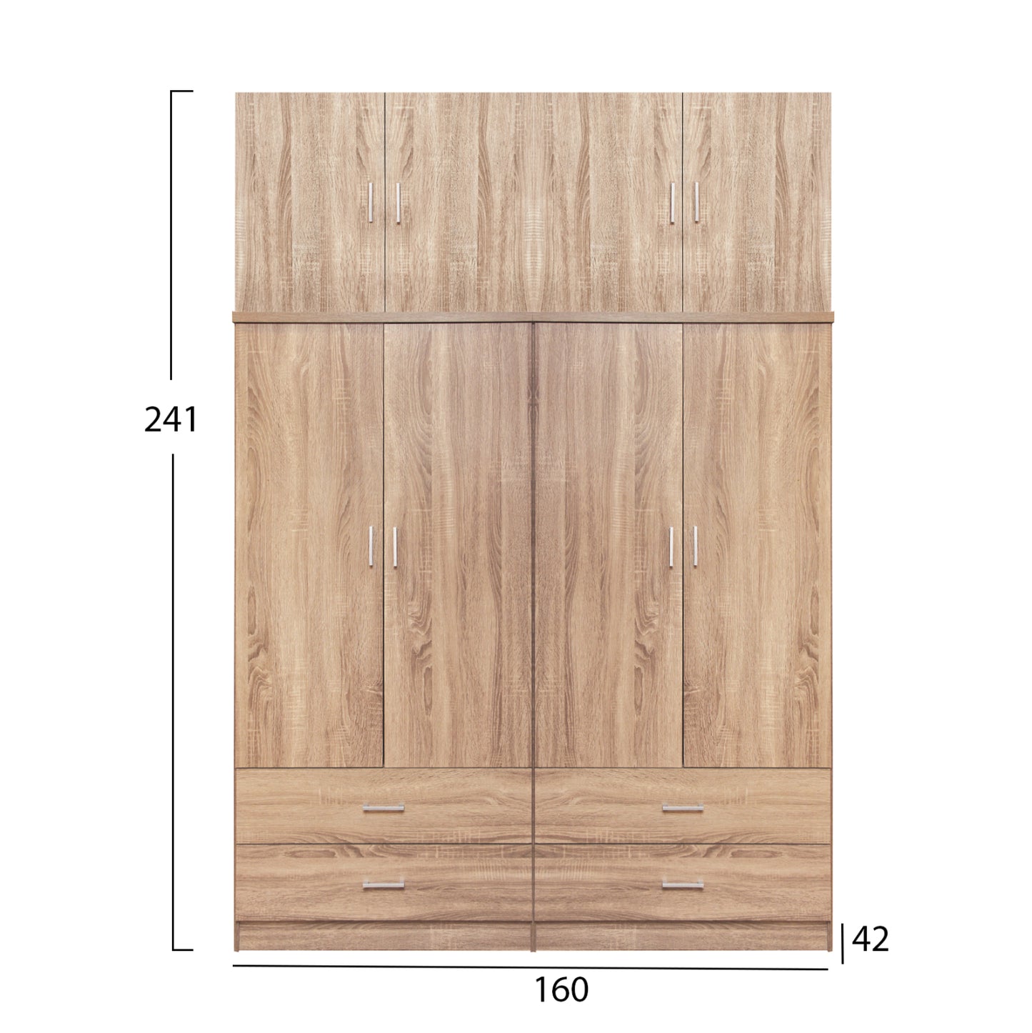 Set 4 Pieces Wardrobe 4 Pieces With Loft And 4 Drawers Sonama 160x42x241 Hm11352.02