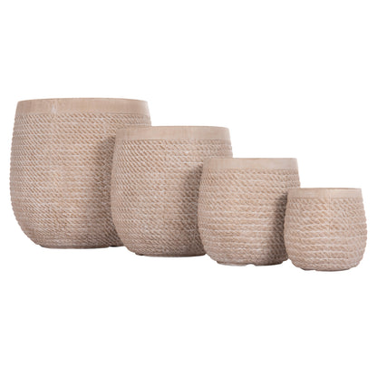 Garden Planters Round Set 4pcs Gardener Hm4722 Fiberclay--ivory Cement Φ54x54hcm.