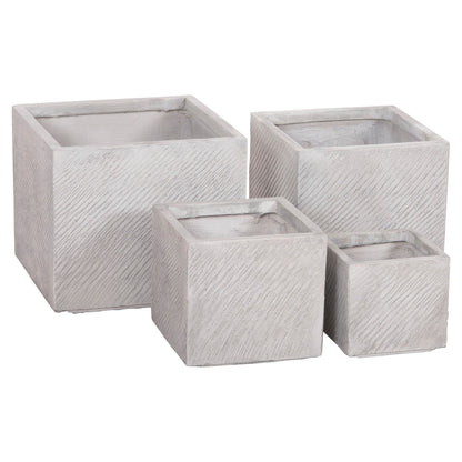 Garden Planters Square Set 4pcs Gardener Hm4730 Fiberclay In Grey Cement 37x37x32hcm.