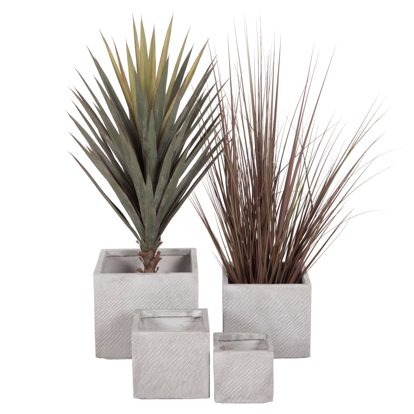 Garden Planters Square Set 4pcs Gardener Hm4730 Fiberclay In Grey Cement 37x37x32hcm.