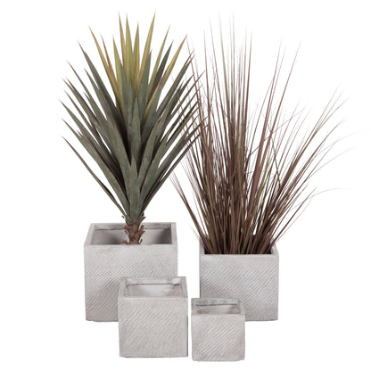 Garden Planters Square Set 4pcs Gardener Hm4730 Fiberclay In Grey Cement 37x37x32hcm.