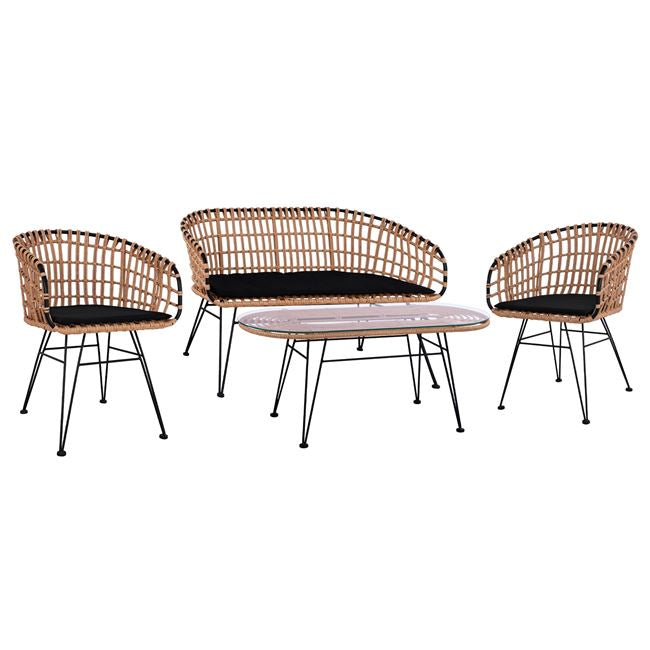 Set 4 Pieces Table With Bench & 2 Armchairs Allegra Wicker Beige Hm10600