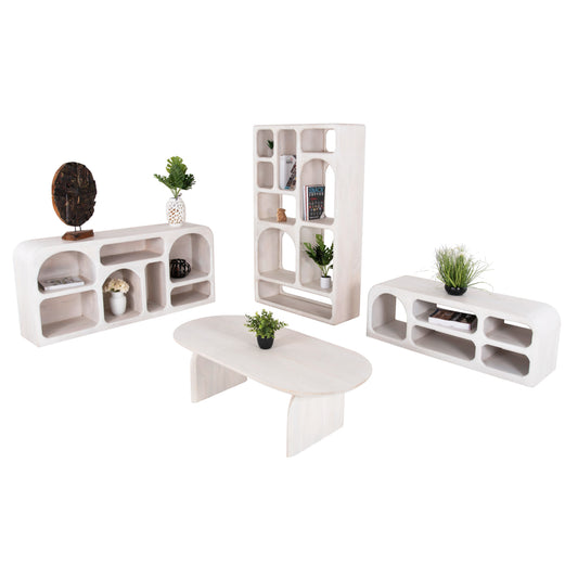 Living Room 4pcs Set Handyr Hm11947 Solid Mango Wood In White