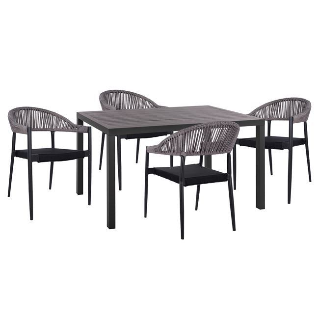 Set 5 Pieces Aluminum With Table 140x80x75.5 Grey Hm10519