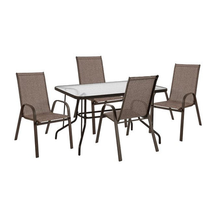 Outdoor Dining Set 5pcs Hm10565.02 With Metal Table 120x70x71h & Metal Chairs In Brown
