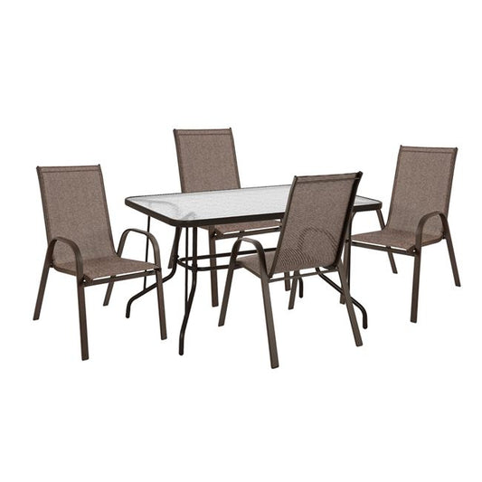 Outdoor Dining Set 5pcs Hm10565.02 With Metal Table 120x70x71h & Metal Chairs In Brown