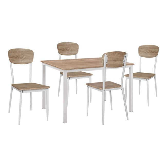 Set 5 Pieces Table Sonama With White Legs & Chairs Sonama With White Legs Hm11011 110x70x76 Cm