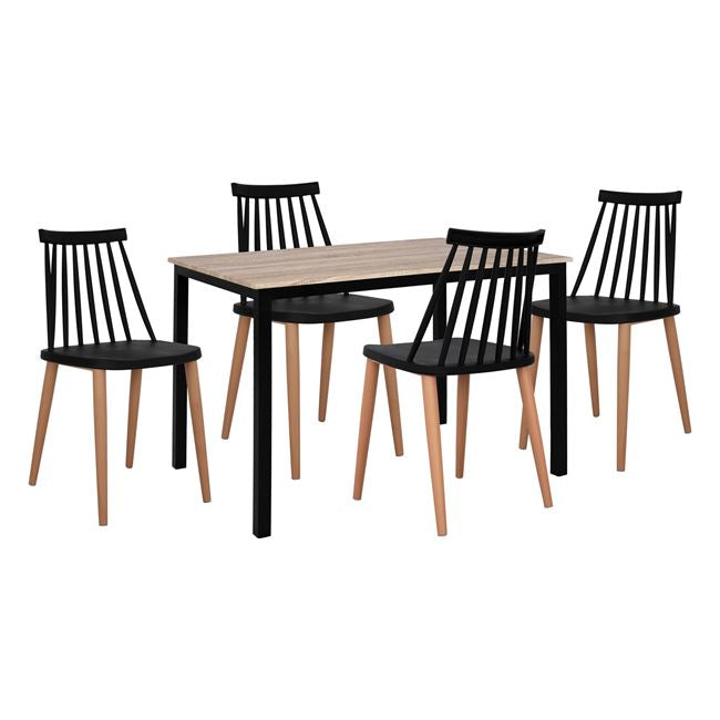 Set 5 Pieces Table Sonama With Black Legs & Vanessa Black Chairs Hm11002.02 110x70x76 Cm