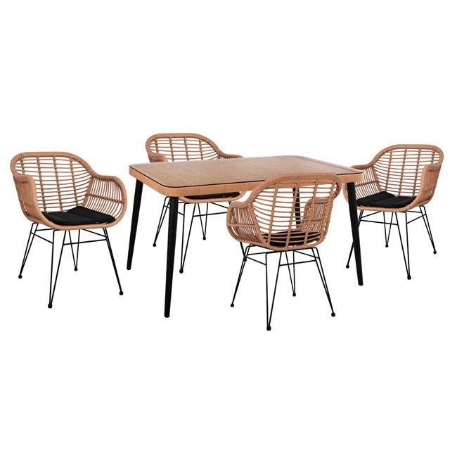 Set 5 Pieces Allegra Wicker With Table 140x80x78 Beige &black Hm10490
