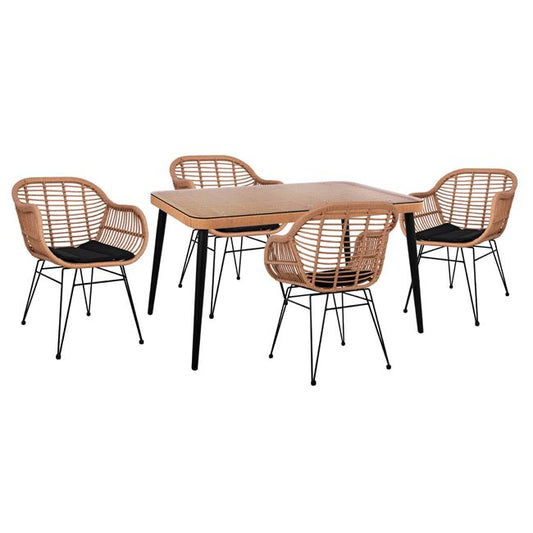 Set 5 Pieces Allegra Wicker With Table 140x80x78 Beige &black Hm10490