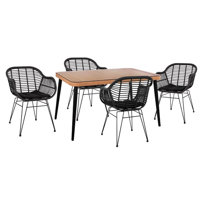Set 5 Pieces Allegra Wicker With Table 140x80x78 Beige & Black Color Hm10508