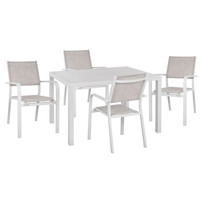 Set 5 Pieces Table 120x80x75.5 & Armchairs Aluminum In White Color Hm10523