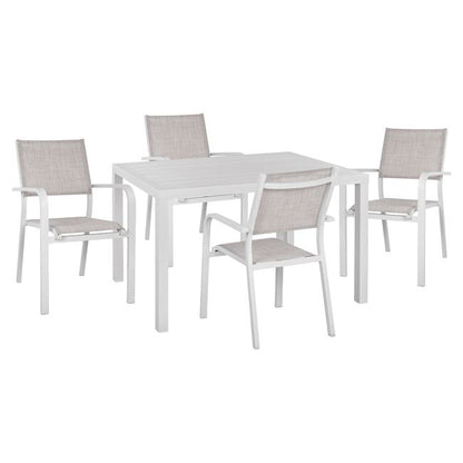 Set 5 Pieces Table 120x80x75.5 & Armchairs Aluminum In White Color Hm10523
