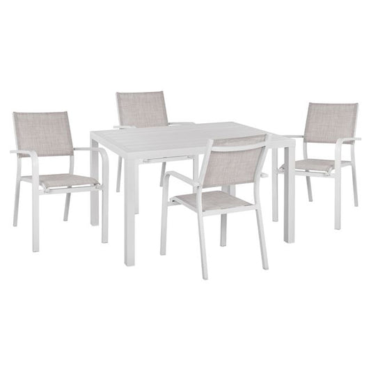 Set 5 Pieces Table 120x80x75.5 & Armchairs Aluminum In White Color Hm10523