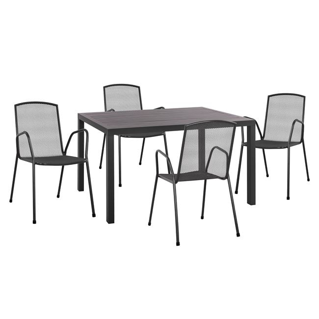 Set 5 Pieces With Table 140x80x75.5 Aluminum & Metallic Chairs Grey Color Hm10533