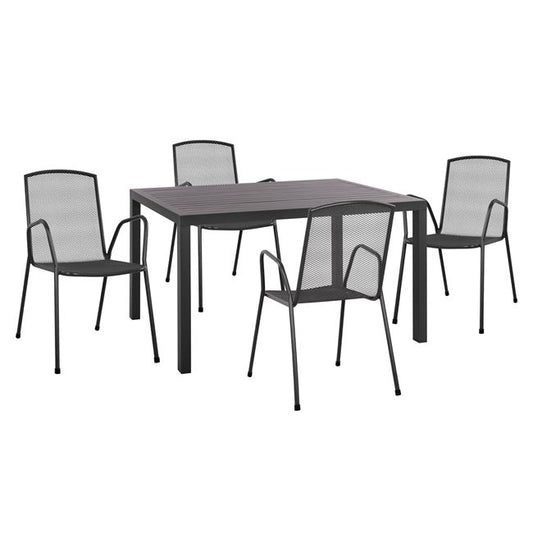 Set 5 Pieces With Table 140x80x75.5 Aluminum & Metallic Chairs Grey Color Hm10533