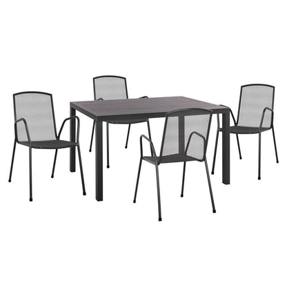 Set 5 Pieces With Table 140x80x75.5 Aluminum & Metallic Chairs Grey Color Hm10533