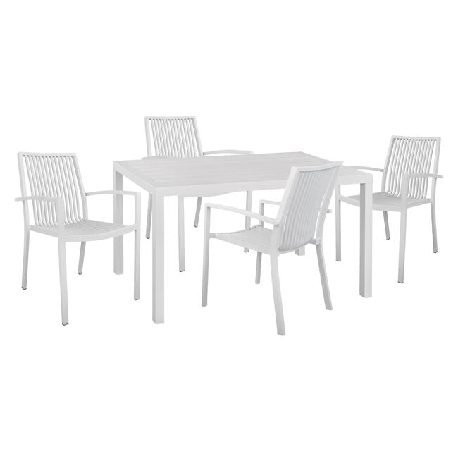 Set 5 Pieces With Table 140x80x75.5 & Aluminum Chairs In White Color Hm10527