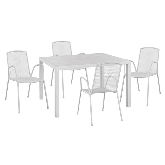 Set 5 Pieces With Table Aluminum 120x80x75.5 & Metallic Armchairs Hm10526 White