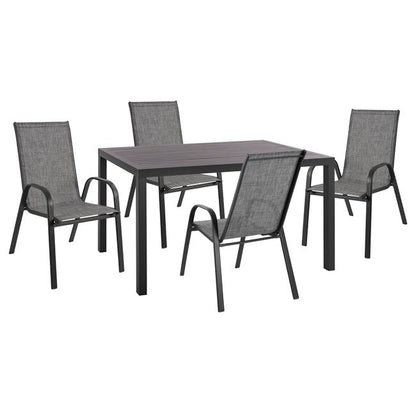 Dining Set 5pcs Hm10531-aluminum Table 140Χ80Χ75.5h & 4 Chairs Metallic In Grey