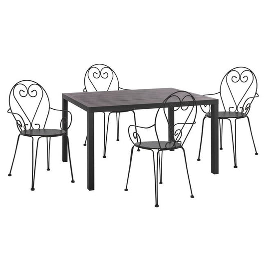 Set 5 Pieces With Table Aluminum 140x80x75.5 & Chairs Amore In Grey Color Hm10534