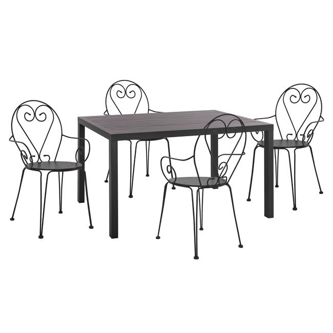 Set 5 Pieces With Table Aluminum 140x80x75.5 & Chairs Amore In Grey Color Hm10534