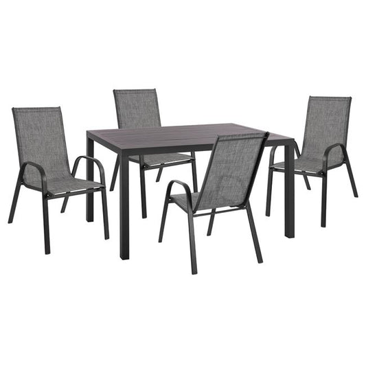 Dining Set 5pcs Hm10531-aluminum Table 140Χ80Χ75.5h & 4 Chairs Metallic In Grey
