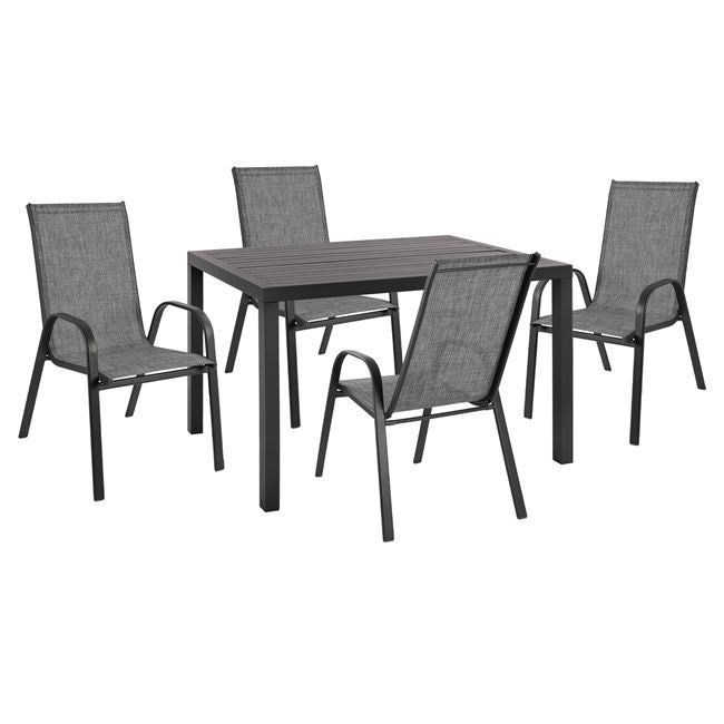 Dining Set 5pcs Hm10525-aluminum Table In Dark Grey 120Χ80Χ75.5h & 4 Chairs In Grey