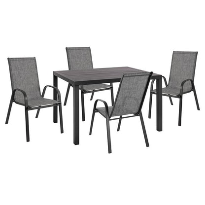 Dining Set 5pcs Hm10525-aluminum Table In Dark Grey 120Χ80Χ75.5h & 4 Chairs In Grey
