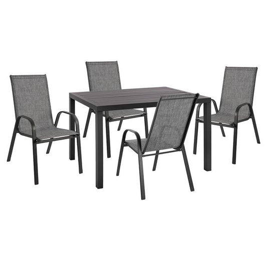 Dining Set 5pcs Hm10525-aluminum Table In Dark Grey 120Χ80Χ75.5h & 4 Chairs In Grey