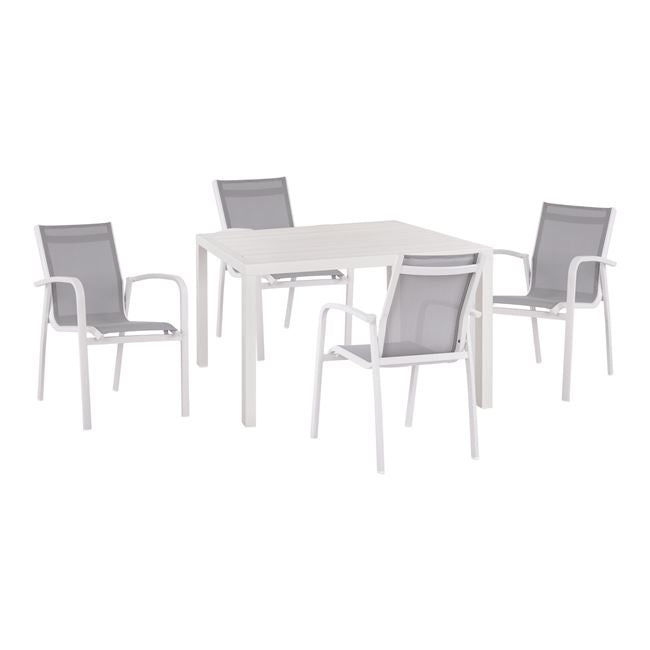Set 5 Pieces Table Aluminum & Aluminum Armchairs White Hm10592.01