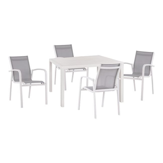 Set 5 Pieces Table Aluminum & Aluminum Armchairs White Hm10592.01