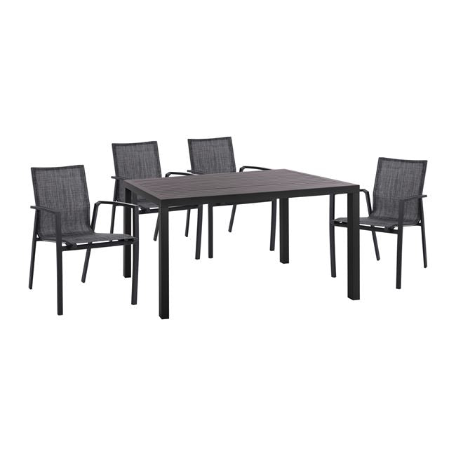Set 5 Pieces Aluminum Table & Aluminum Armchairs Grey Hm10596.02