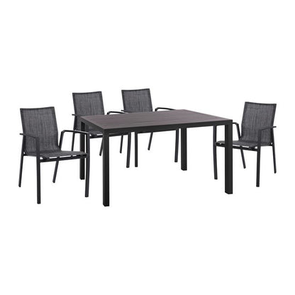 Set 5 Pieces Aluminum Table & Aluminum Armchairs Grey Hm10596.02