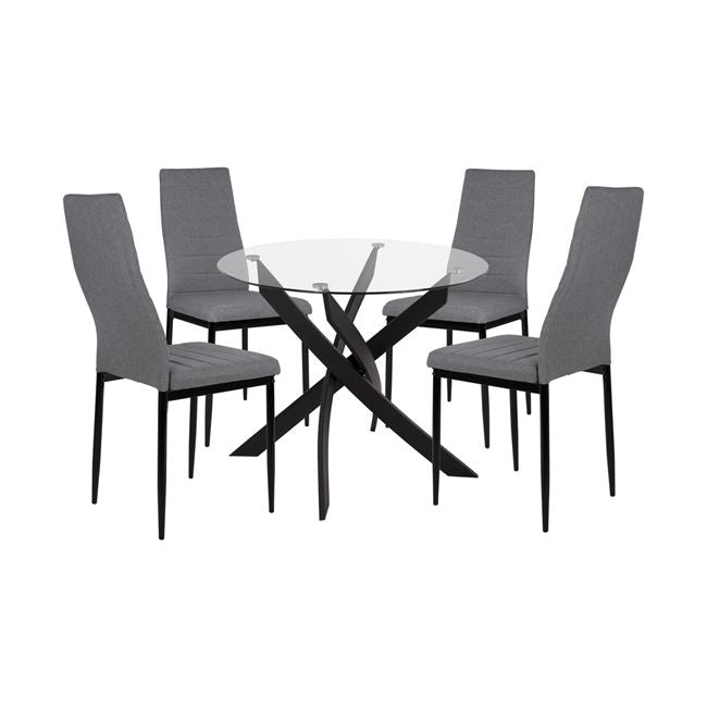Set 5 Pieces Table Black & Chairs Lady Grey Metallic Legs Hm11071 42,5x53x95 Cm
