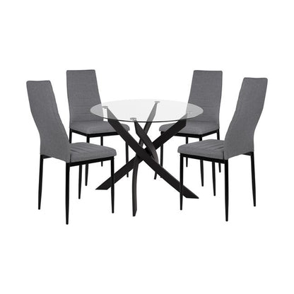 Set 5 Pieces Table Black & Chairs Lady Grey Metallic Legs Hm11071 42,5x53x95 Cm