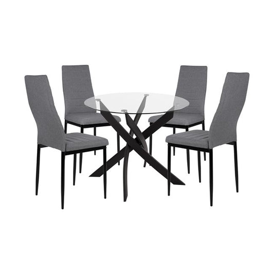 Set 5 Pieces Table Black & Chairs Lady Grey Metallic Legs Hm11071 42,5x53x95 Cm