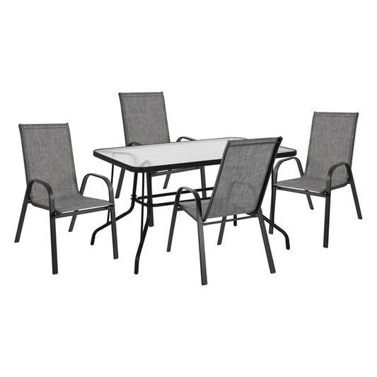 Outdoor Dining Set 5pcs Hm10565.01 Table 120x70x71h & 4 Armchairs-grey Metal