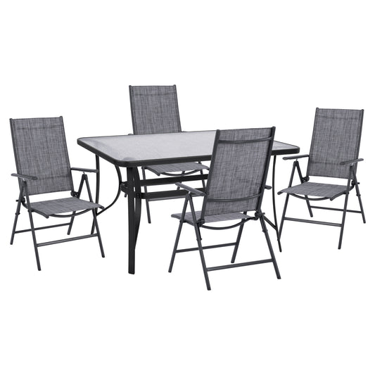 Set 5 Pieces Metallic Table & Folding Grey Chairs Hm10558.01