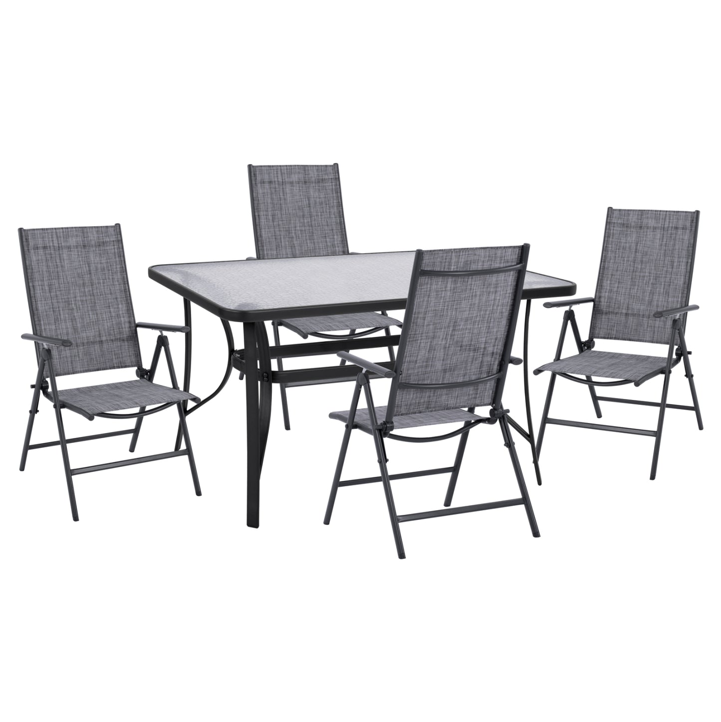 Set 5 Pieces Metallic Table & Folding Grey Chairs Hm10558.01