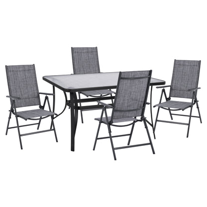 Set 5 Pieces Metallic Table & Folding Grey Chairs Hm10558.01