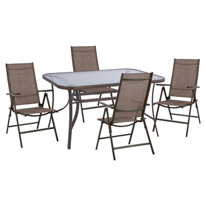 Set 5 Pieces Metallic Table & Folding Chairs Brown Hm10558.02