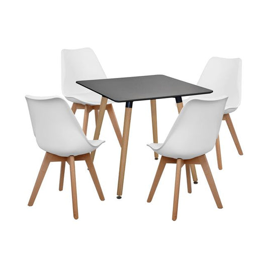 Set 5 Pieces Table Minimal Black & Vegas White Hm10601 80x80x74 Cm.