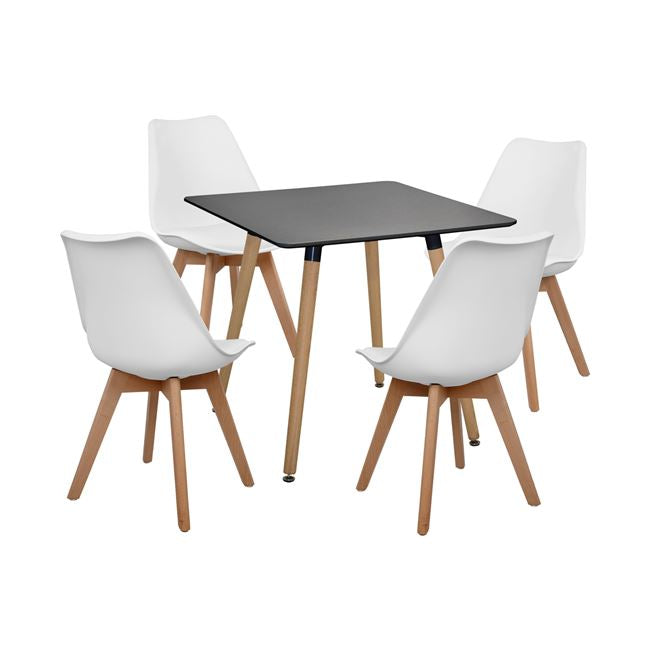 Set 5 Pieces Table Minimal Black & Vegas White Hm10601 80x80x74 Cm.