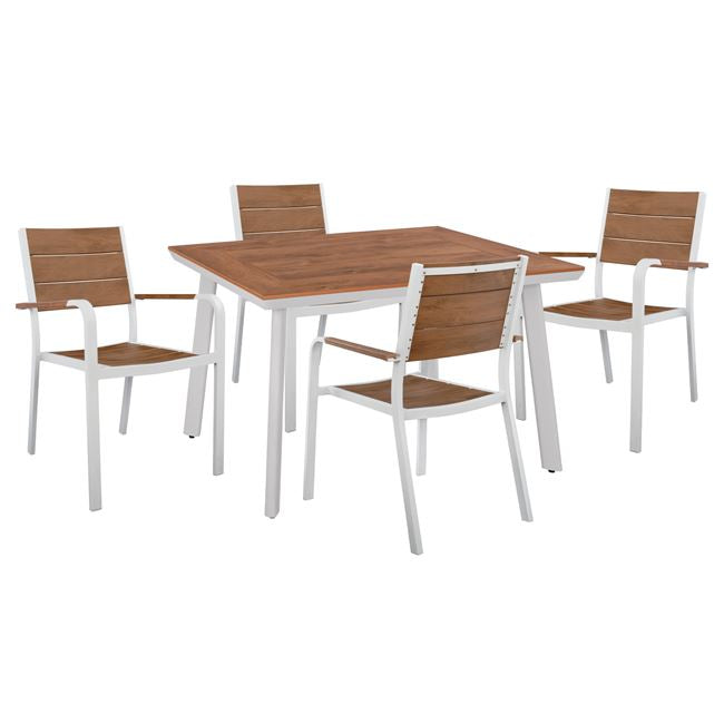 Set 5 Pieces Table & Armchairs Aluminum Polywood White Color Hm10459